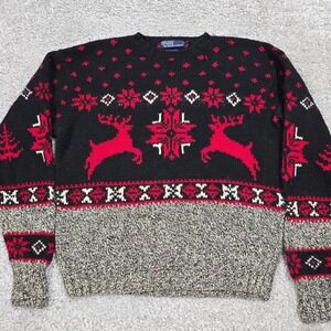 Vintage Polo Ralph Lauren Sweater Mens XL Reindeer Snowflake Hand Knit Wool READ